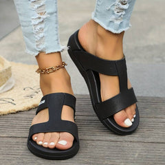 Women’s Open-Toe Sport Sandals – Stretch-Strap Walking Sandals with Cushioned Flat Sole for Summer Wear