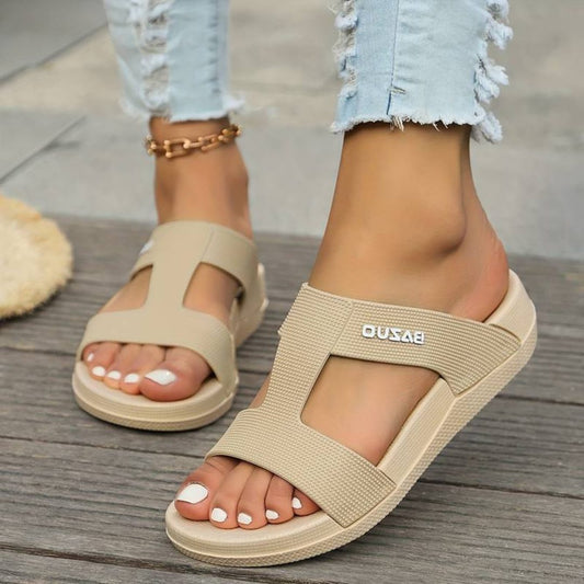 Women’s Open-Toe Sport Sandals – Stretch-Strap Walking Sandals with Cushioned Flat Sole for Summer Wear