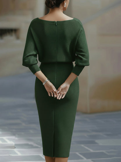 Women’s Cocktail Dress – Midi Dress with Cowl Neck and Ruched Waist