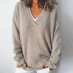 Women’s Relaxed V-Neck Sweater – Soft Long-Sleeve Knit for Everyday Wear