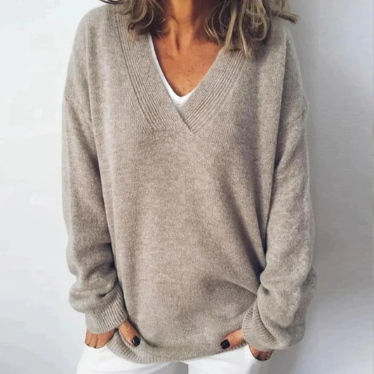 Women’s Relaxed V-Neck Sweater – Soft Long-Sleeve Knit for Everyday Wear