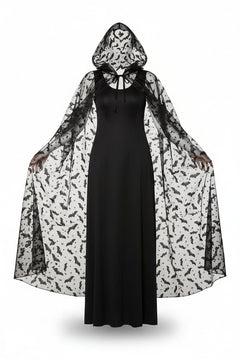 Women's Black Bat Hooded Cape Halloween Costume Accessory