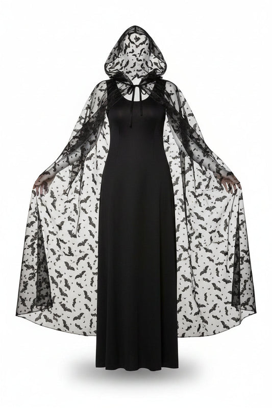 Women's Black Bat Hooded Cape Halloween Costume Accessory