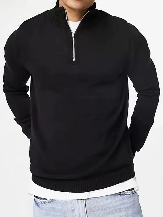 Men’s Half-Zip Sweatshirt – Stand-Collar Long-Sleeve Pullover with Ribbed Trims for Casual Cold-Weather Wear