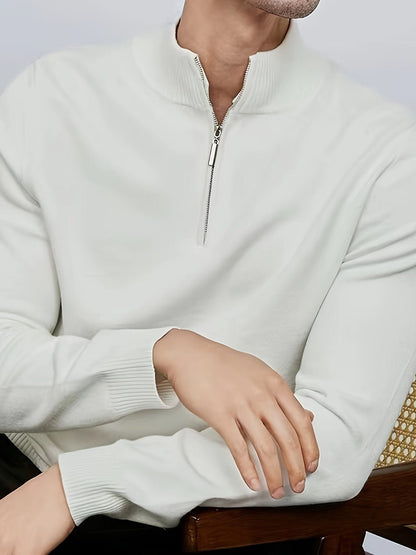 Men’s Half-Zip Sweatshirt – Stand-Collar Long-Sleeve Pullover with Ribbed Trims for Casual Cold-Weather Wear