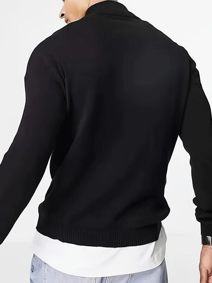 Men’s Half-Zip Sweatshirt – Stand-Collar Long-Sleeve Pullover with Ribbed Trims for Casual Cold-Weather Wear