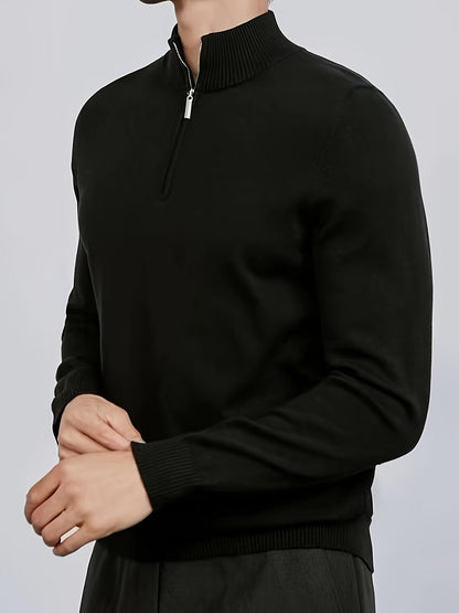 Men’s Half-Zip Sweatshirt – Stand-Collar Long-Sleeve Pullover with Ribbed Trims for Casual Cold-Weather Wear
