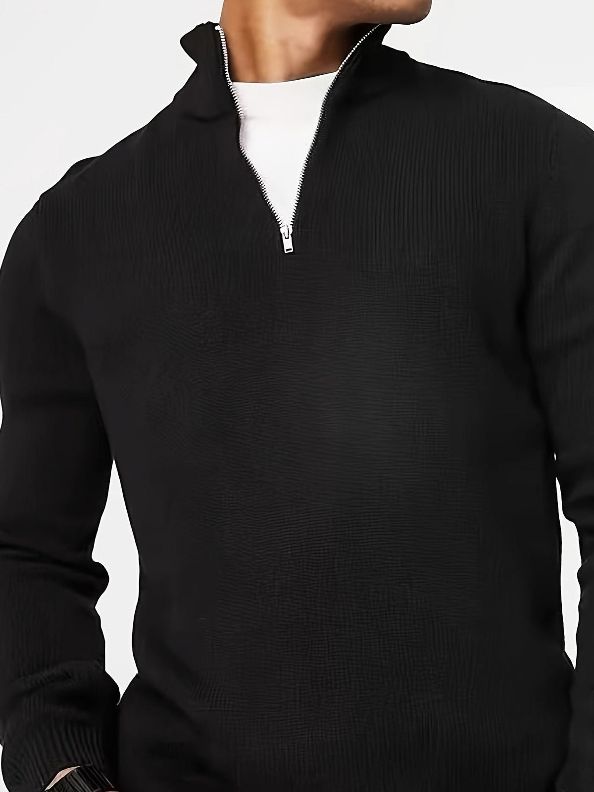 Men’s Half-Zip Sweatshirt – Stand-Collar Long-Sleeve Pullover with Ribbed Trims for Casual Cold-Weather Wear