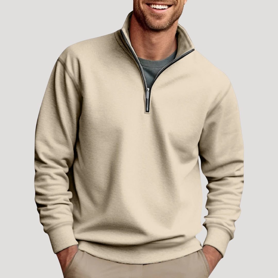 Men’s Half-Zip Sweatshirt – Stand-Collar Long-Sleeve Pullover with Contrast Zip Detail for Casual Everyday Wear