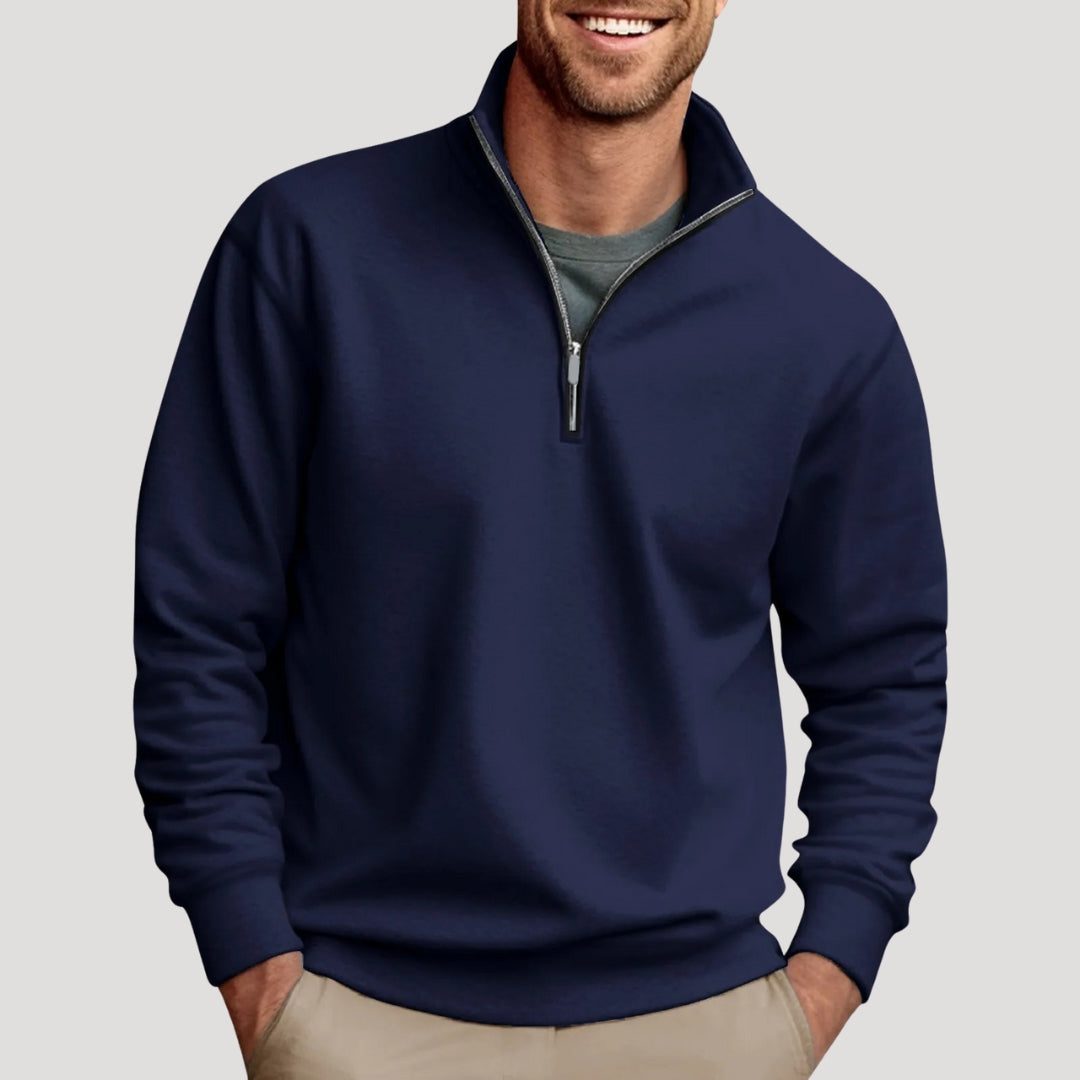 Men’s Half-Zip Sweatshirt – Stand-Collar Long-Sleeve Pullover with Contrast Zip Detail for Casual Everyday Wear