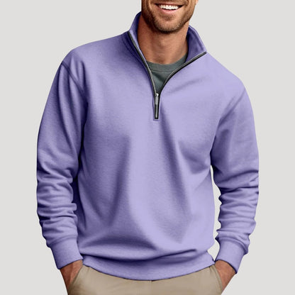 Men’s Half-Zip Sweatshirt – Stand-Collar Long-Sleeve Pullover with Contrast Zip Detail for Casual Everyday Wear