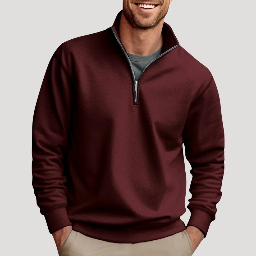 Men’s Half-Zip Sweatshirt – Stand-Collar Long-Sleeve Pullover with Contrast Zip Detail for Casual Everyday Wear