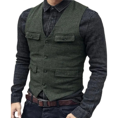 Men’s V-Neck Traditional Waistcoat – Multi-Pocket Heritage Layer for Festivals and Smart Casual Wear