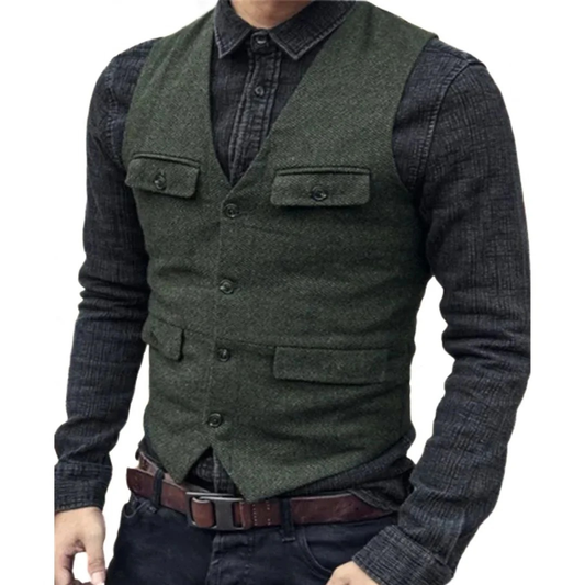 Men’s V-Neck Traditional Waistcoat – Multi-Pocket Heritage Layer for Festivals and Smart Casual Wear