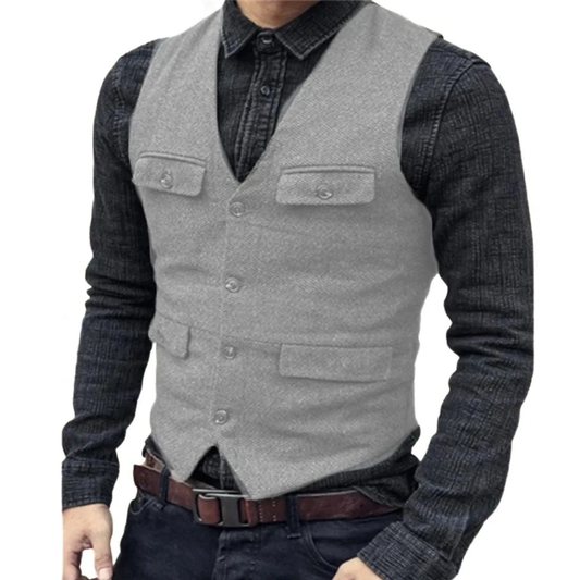 Men’s V-Neck Traditional Waistcoat – Multi-Pocket Heritage Layer for Festivals and Smart Casual Wear