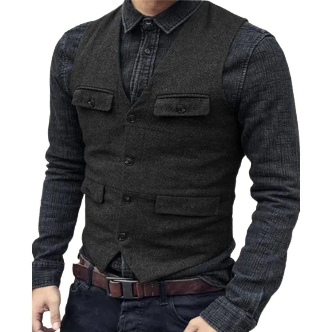 Men’s V-Neck Traditional Waistcoat – Multi-Pocket Heritage Layer for Festivals and Smart Casual Wear