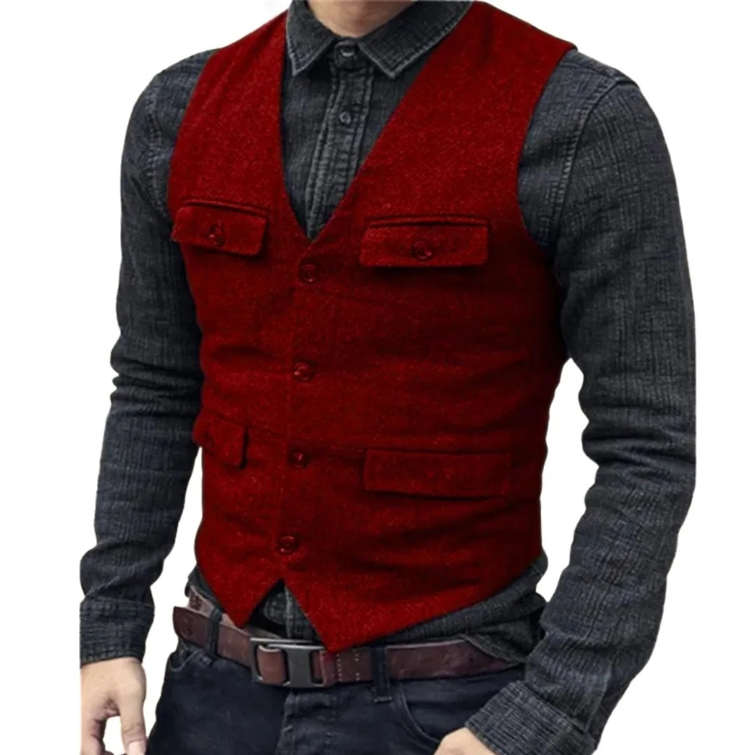 Men’s V-Neck Traditional Waistcoat – Multi-Pocket Heritage Layer for Festivals and Smart Casual Wear