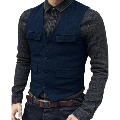 Men’s V-Neck Traditional Waistcoat – Multi-Pocket Heritage Layer for Festivals and Smart Casual Wear