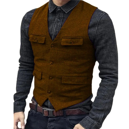 Men’s V-Neck Traditional Waistcoat – Multi-Pocket Heritage Layer for Festivals and Smart Casual Wear