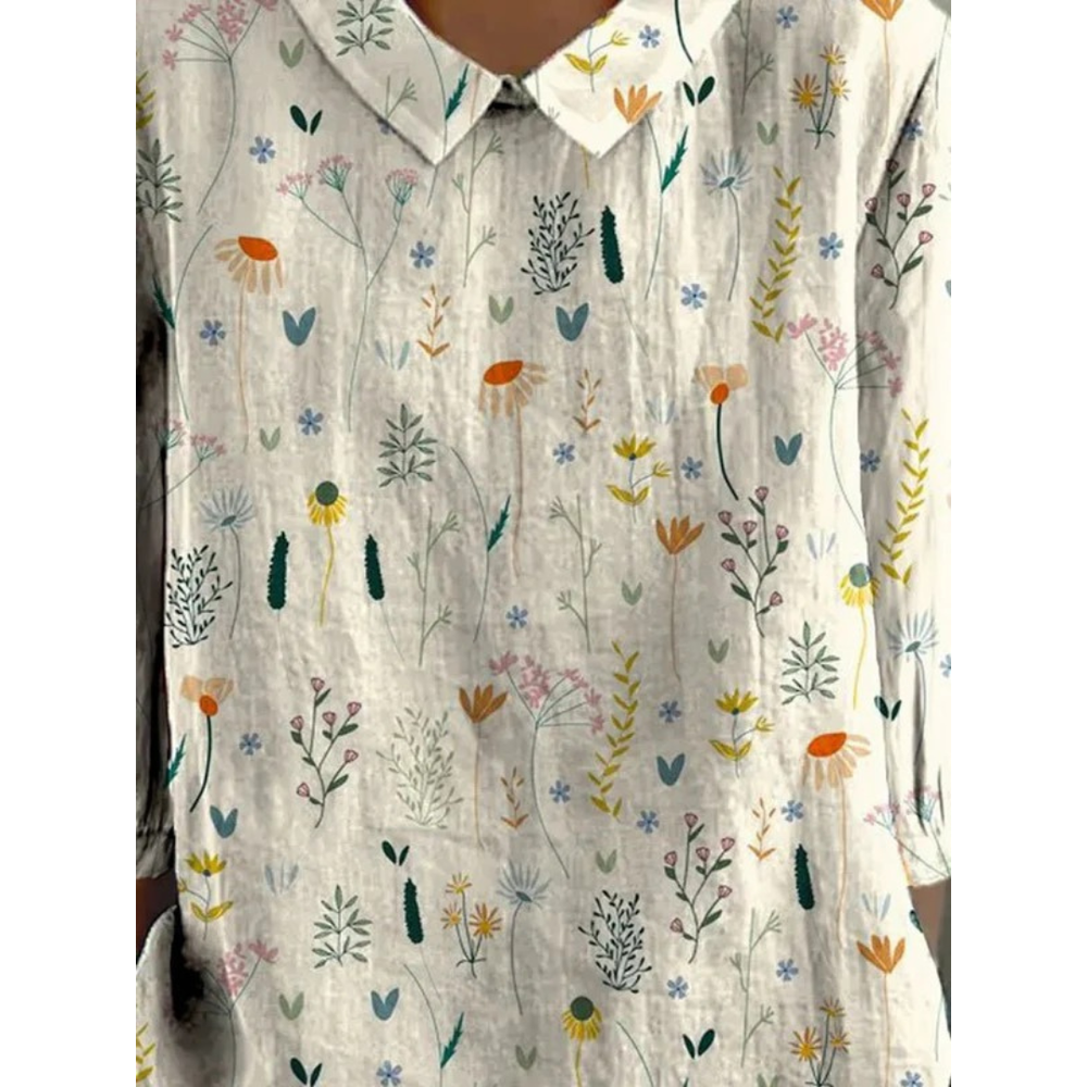 Women’s Botanical Print Blouse – Relaxed Short-Sleeve Top for Spring and Summer Wear