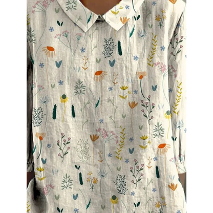Women’s Botanical Print Blouse – Relaxed Short-Sleeve Top for Spring and Summer Wear
