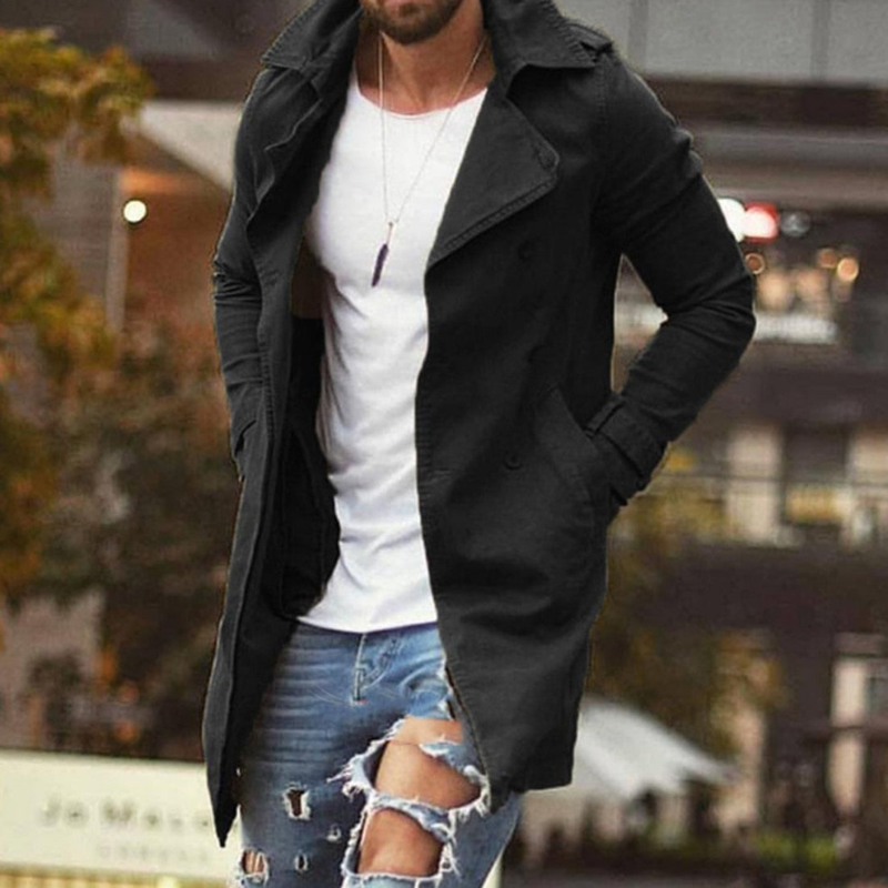 Men’s Slim-Fit Mid-Length Trench Coat – Structured Wide-Lapel Layer for Smart Casual Everyday Wear