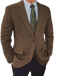 Men’s Herringbone Blazer – Regular-Fit Button-Front Jacket with Notch Lapels for Smart Formal Wear