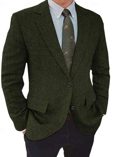 Men’s Herringbone Blazer – Regular-Fit Button-Front Jacket with Notch Lapels for Smart Formal Wear