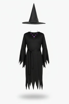 Children's Black Witch Dress Hat and Belt Halloween Costume