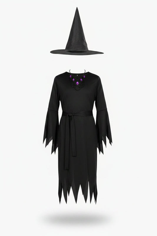 Children's Black Witch Dress Hat and Belt Halloween Costume