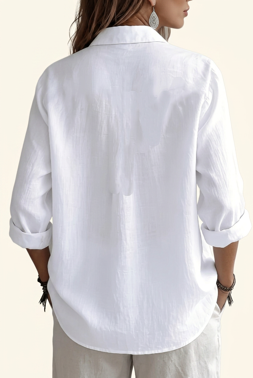 Women’s Shirt Blouse – Relaxed Button-Down Shirt with Roll-Up Sleeves