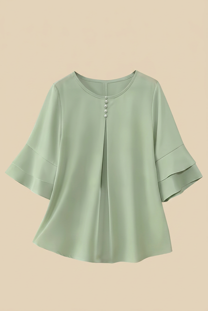 Women’s Ruffle Blouse – Flared Sleeves with Full Button Placket