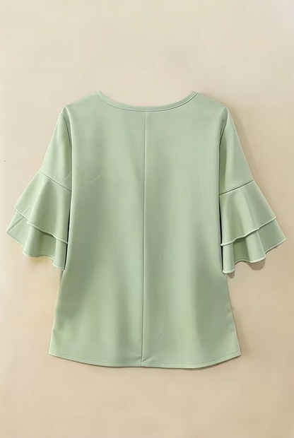 Women’s Ruffle Blouse – Flared Sleeves with Full Button Placket