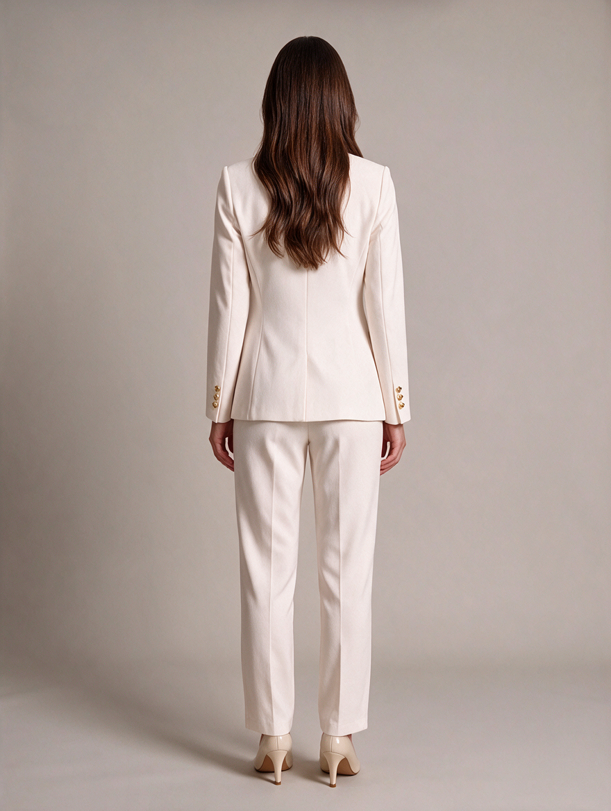 Women’s Tailored Trouser Suit – Single-Breasted Fitted Blazer with Cropped Straight-Leg Trousers for Office and Business Wear