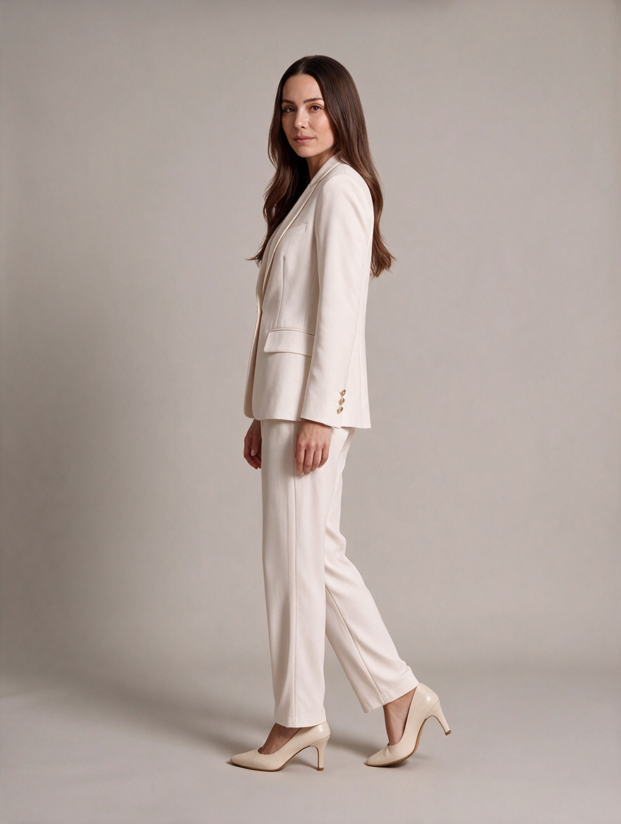 Women’s Tailored Trouser Suit – Single-Breasted Fitted Blazer with Cropped Straight-Leg Trousers for Office and Business Wear