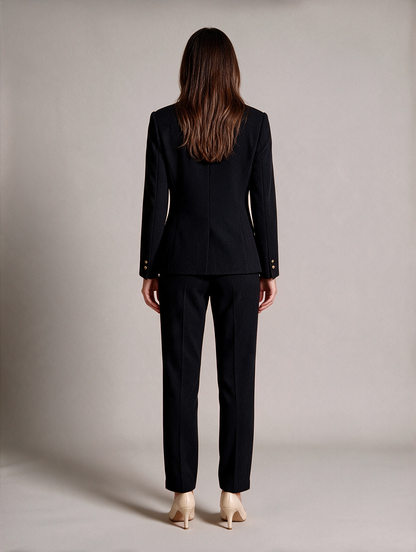 Women’s Tailored Trouser Suit – Single-Breasted Fitted Blazer with Cropped Straight-Leg Trousers for Office and Business Wear