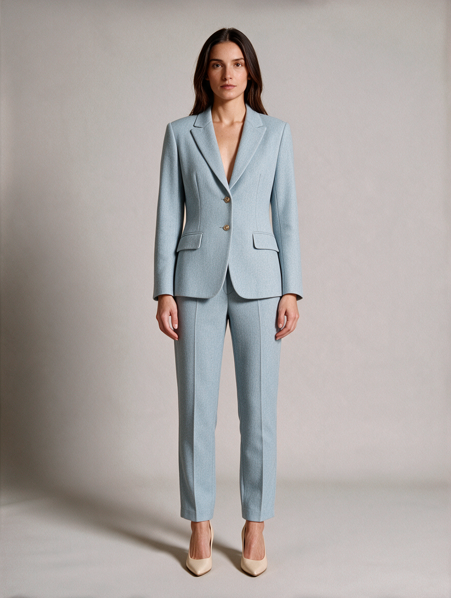 Women’s Tailored Trouser Suit – Single-Breasted Fitted Blazer with Cropped Straight-Leg Trousers for Office and Business Wear