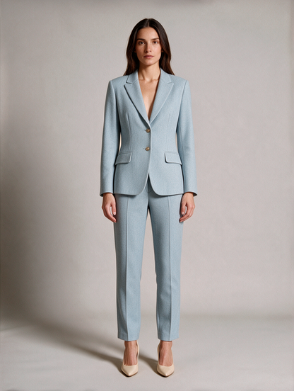 Women’s Tailored Trouser Suit – Single-Breasted Fitted Blazer with Cropped Straight-Leg Trousers for Office and Business Wear