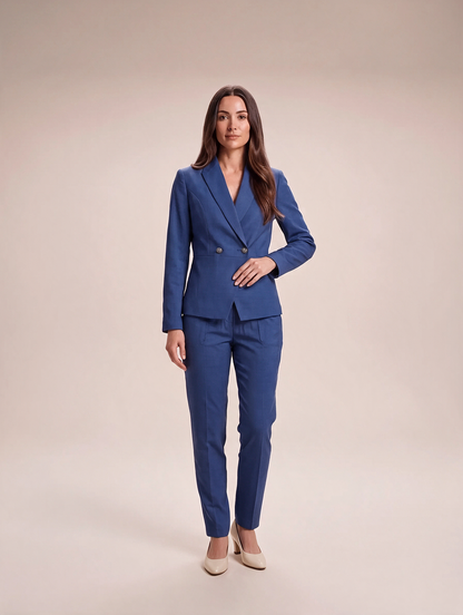 Women’s Tailored Trouser Suit – Double-Breasted Fitted Blazer with Straight-Leg Trousers for Office and Evening Wear