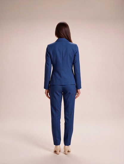 Women’s Tailored Trouser Suit – Double-Breasted Fitted Blazer with Straight-Leg Trousers for Office and Evening Wear