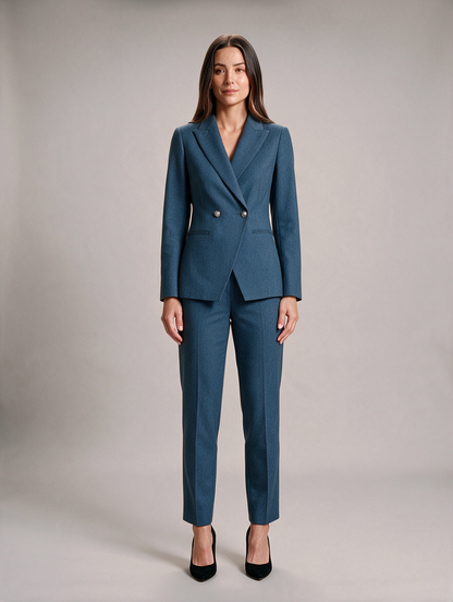 Women’s Tailored Trouser Suit – Double-Breasted Fitted Blazer with Straight-Leg Trousers for Office and Evening Wear