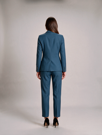 Women’s Tailored Trouser Suit – Double-Breasted Fitted Blazer with Straight-Leg Trousers for Office and Evening Wear