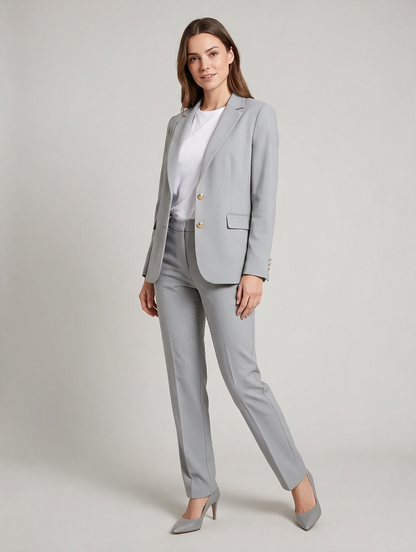 Women’s Tailored Trouser Suit – Single-Breasted Blazer with Straight-Leg Trousers for Office and Business Wear