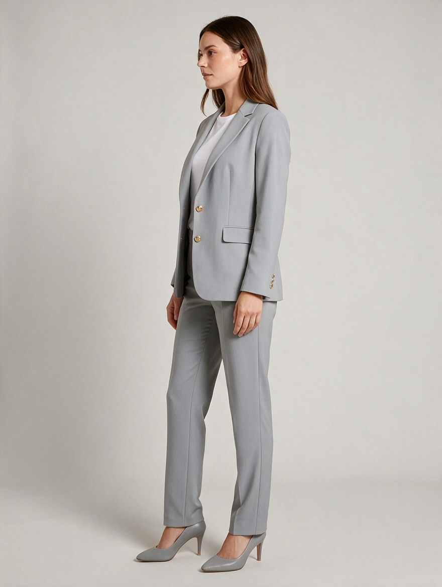 Women’s Tailored Trouser Suit – Single-Breasted Blazer with Straight-Leg Trousers for Office and Business Wear