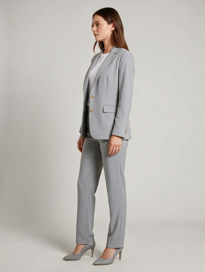 Women’s Tailored Trouser Suit – Single-Breasted Blazer with Straight-Leg Trousers for Office and Business Wear