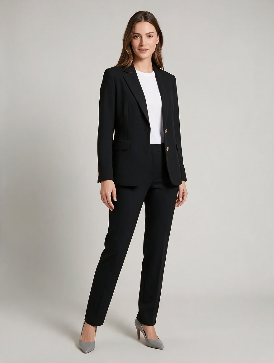 Women’s Tailored Trouser Suit – Single-Breasted Blazer with Straight-Leg Trousers for Office and Business Wear