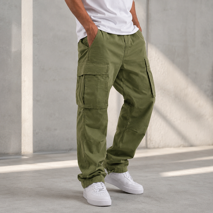 Men’s Relaxed Cargo Trousers – Multi-Pocket Utility Pants for Casual and Outdoor Wear