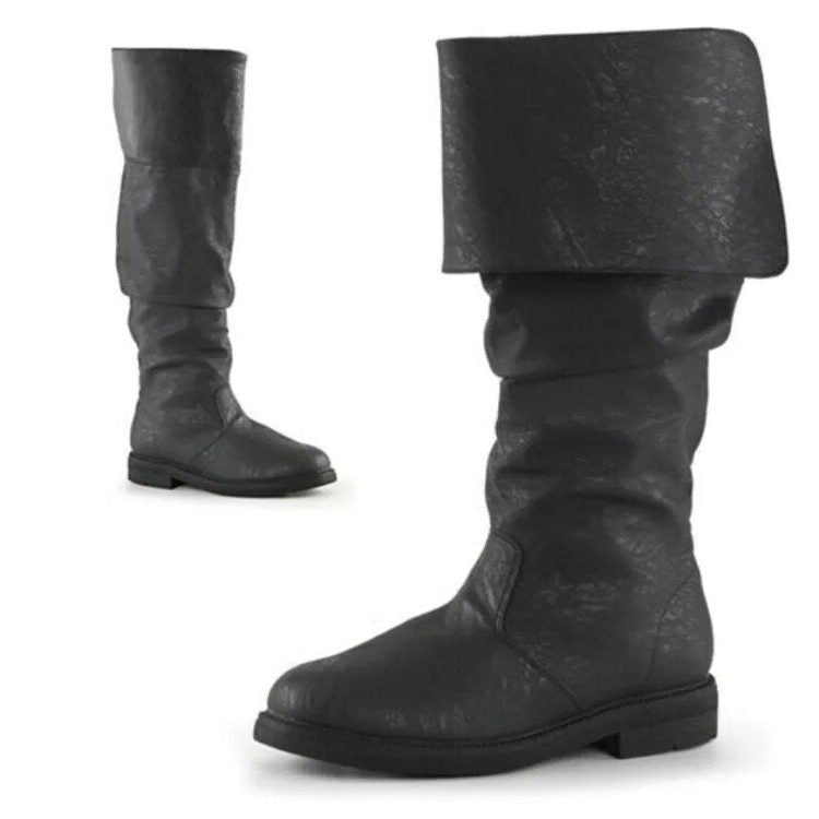 Men’s Tall Leather Boots – Slouchy Knee-High Pull-On Boots with Fold-Over Cuff and Sturdy Sole for Statement Wear