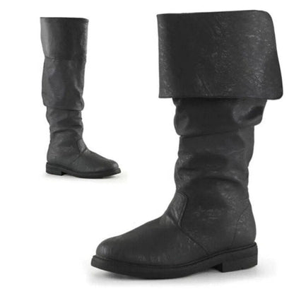 Men’s Tall Leather Boots – Slouchy Knee-High Pull-On Boots with Fold-Over Cuff and Sturdy Sole for Statement Wear