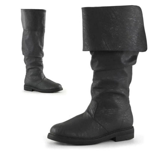 Men’s Tall Leather Boots – Slouchy Knee-High Pull-On Boots with Fold-Over Cuff and Sturdy Sole for Statement Wear